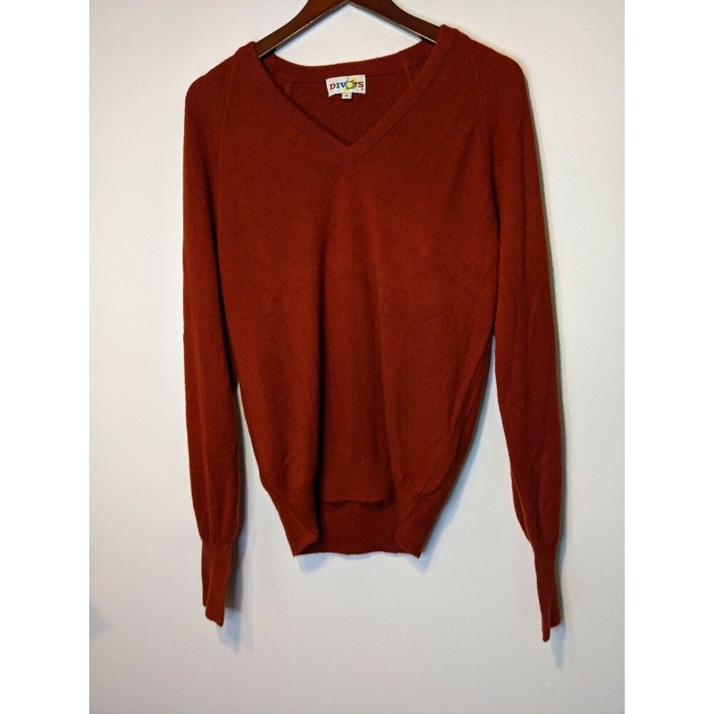 Divots Men's Small S Red V Neck Sweater Golf Soft Cinched Bottom Long Sleeve